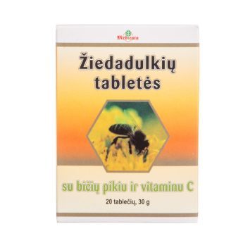 Medicata žiedadulkių tabletės su bičių pikiu ir vitaminu C, tabl., N.20